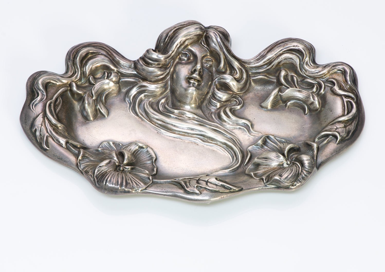 William B Kerr Art Nouveau Lady Sterling Silver Tray Dish