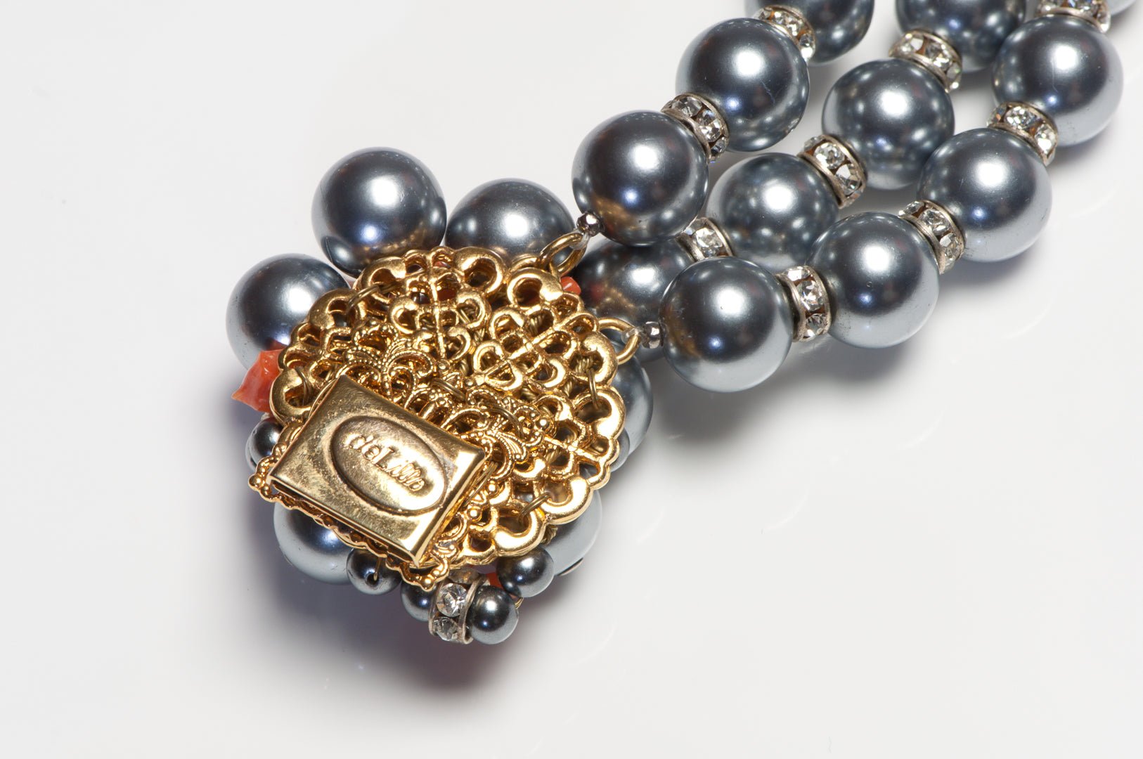 William DeLillo 1960’s Nina Ricci Gray Pearl Faux Coral Collar Necklace