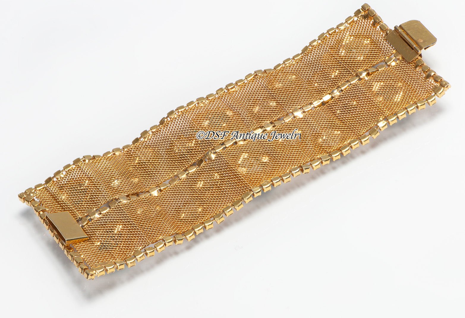 William DeLillo 1970's Wide Mesh Metal Crystal Glass Bracelet