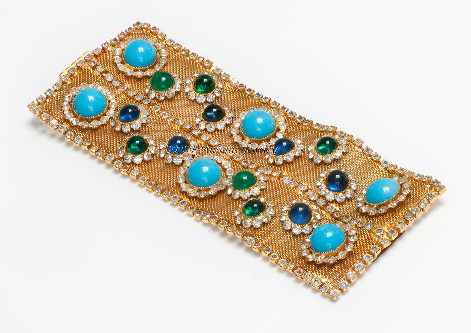 William DeLillo 1970's Wide Mesh Metal Crystal Glass Bracelet
