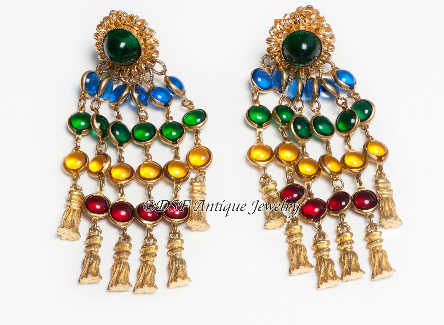William DeLillo Maison Gripoix 1970's Glass Tassel Earrings