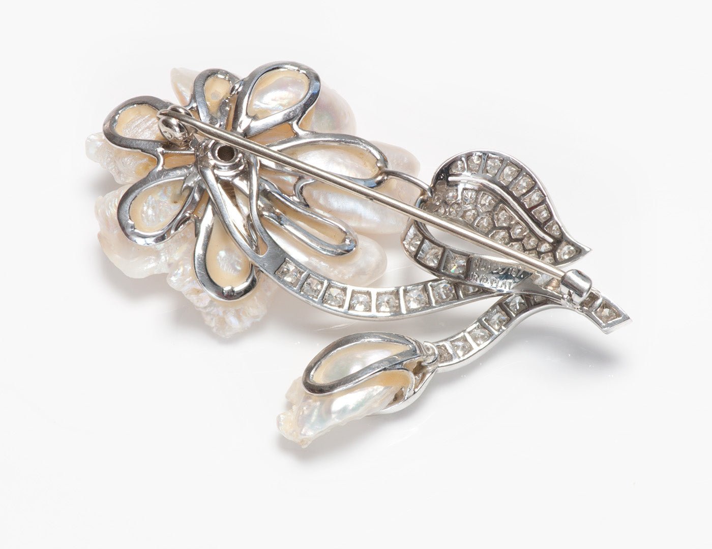 William Ruser Platinum Pearl Diamond Brooch