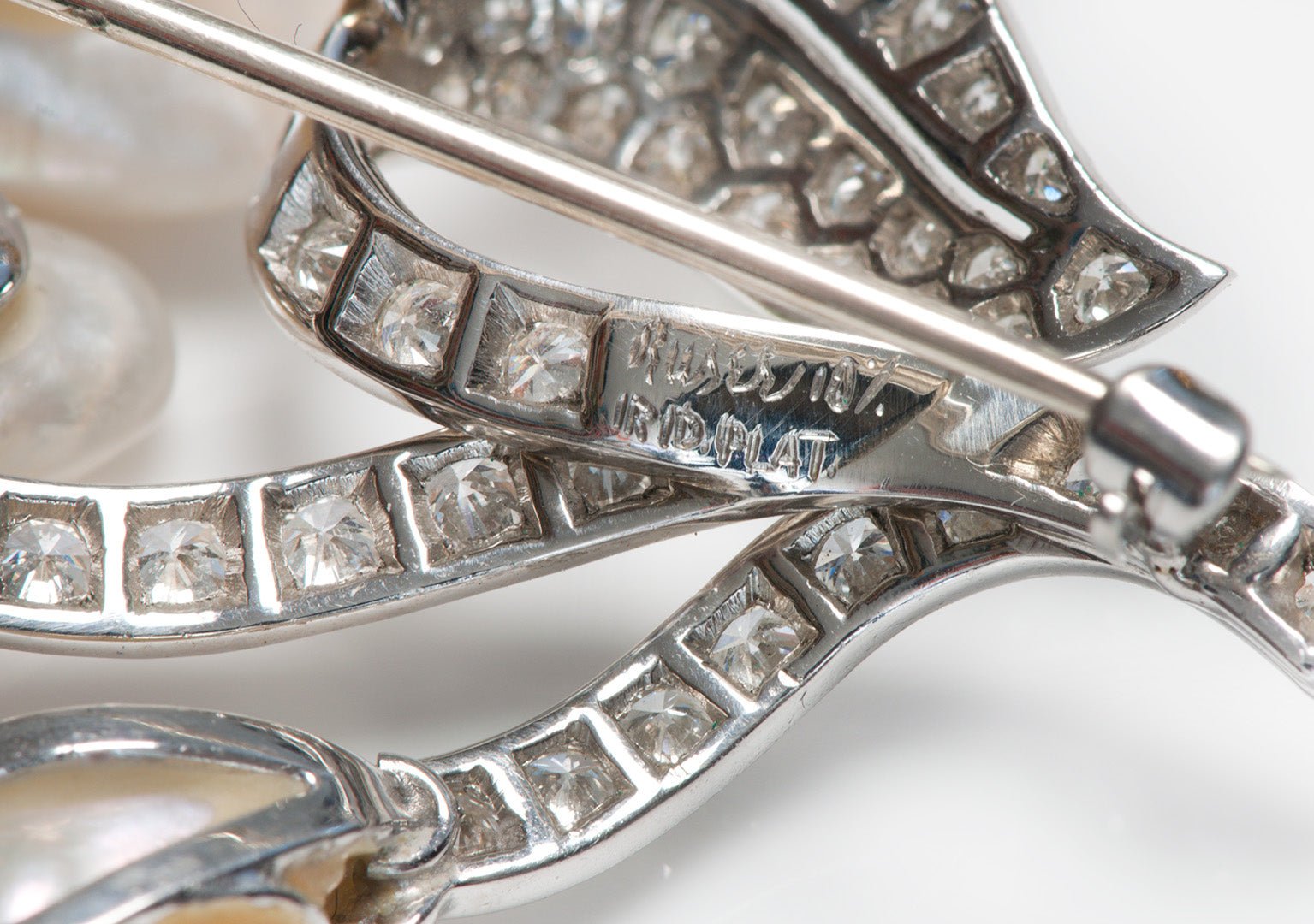 William Ruser Platinum Pearl Diamond Brooch