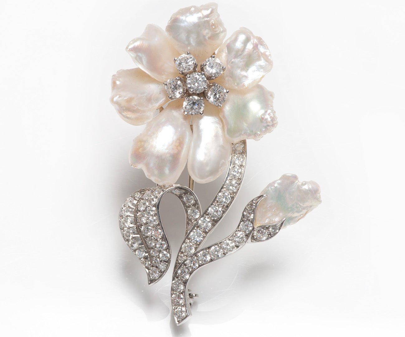 William Ruser Platinum Pearl Diamond Brooch