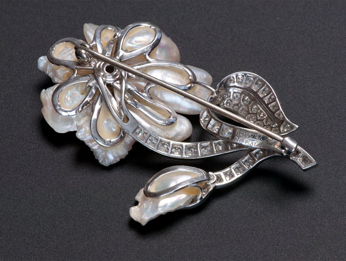 William Ruser Platinum Pearl Diamond Brooch