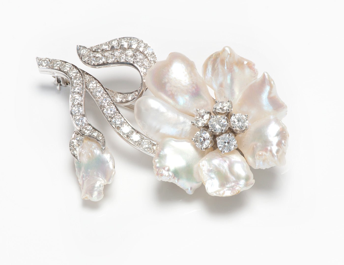 William Ruser Platinum Pearl Diamond Brooch