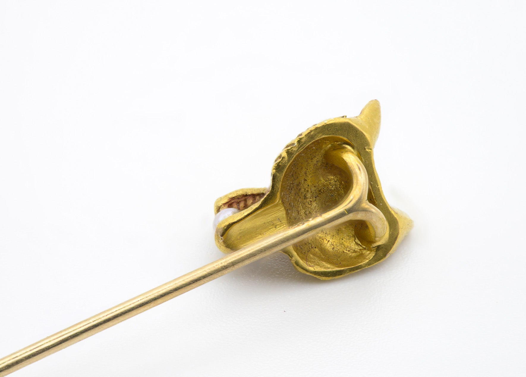 Antique Gold Stick Pin by Carter Gough & Co. with Ruby, Pearl, Wolf