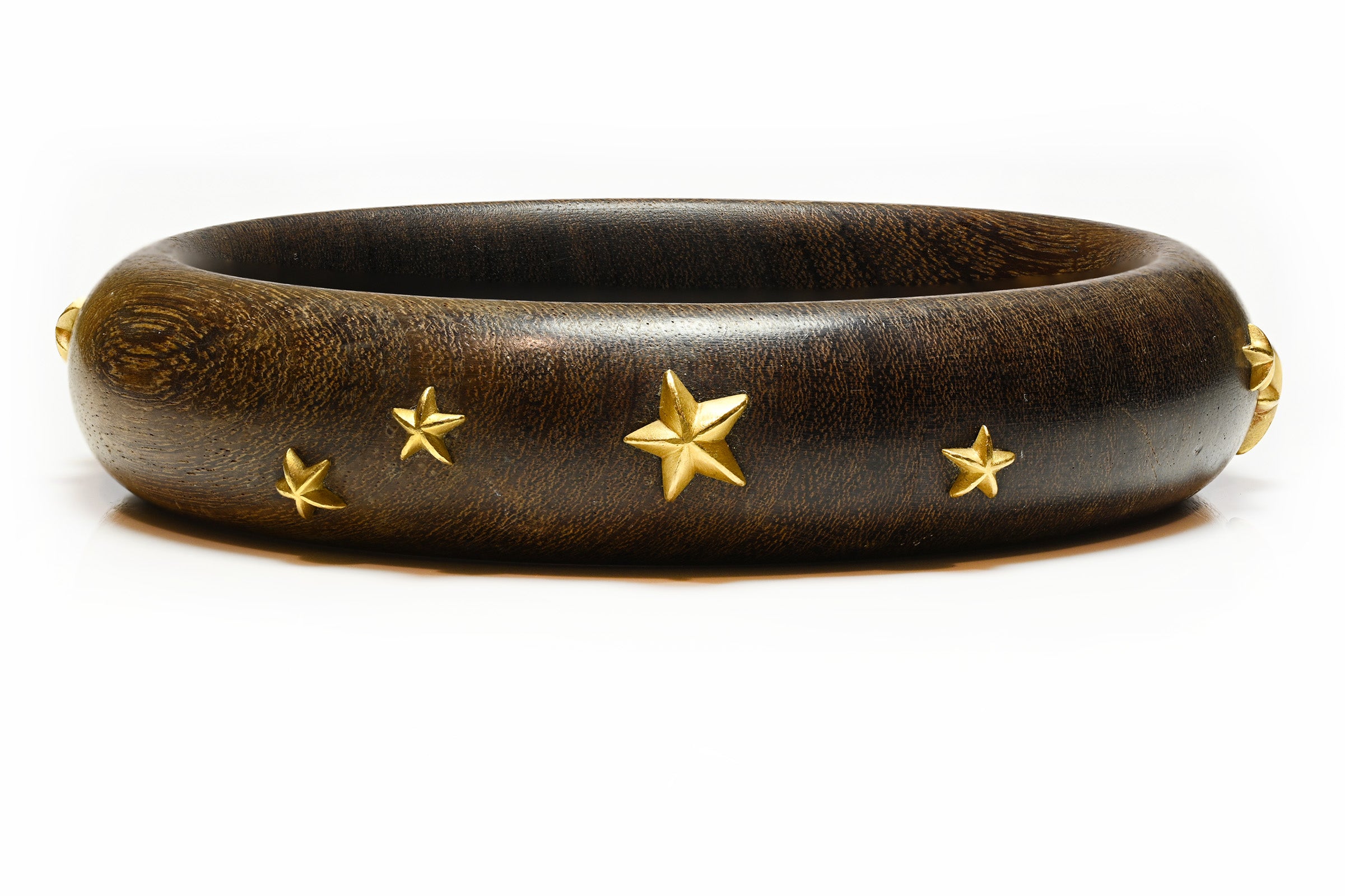 Dark Wood Bangle Bracelet 18K Gold Star