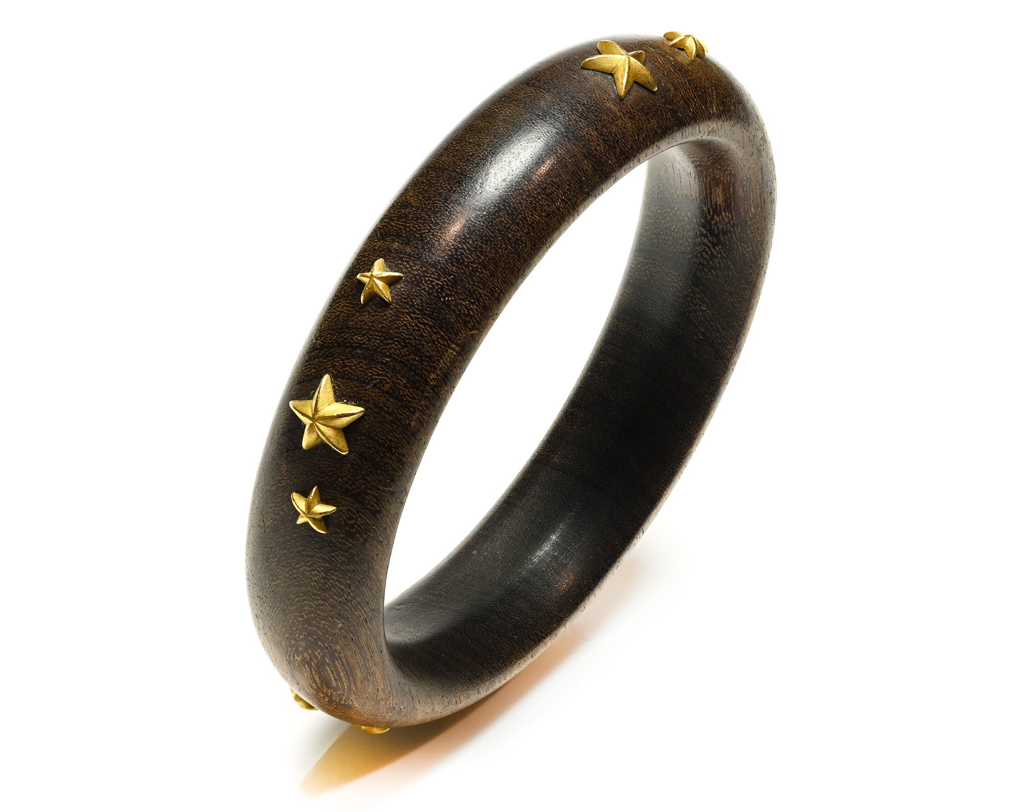 Dark Wood Bangle Bracelet with 18K Yellow Gold Stars