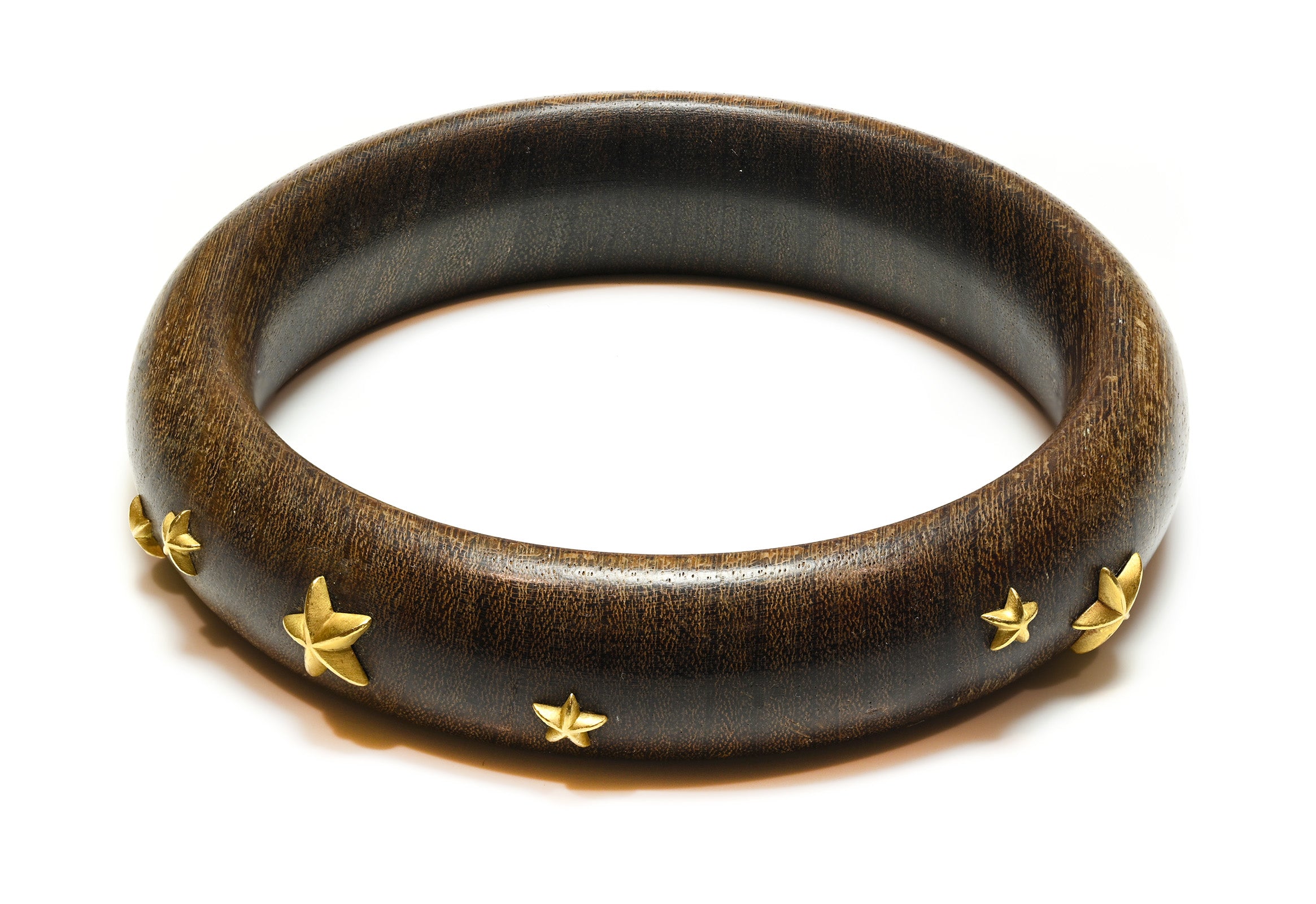 Vintage Wood Bangle Bracelet 18K Gold Star