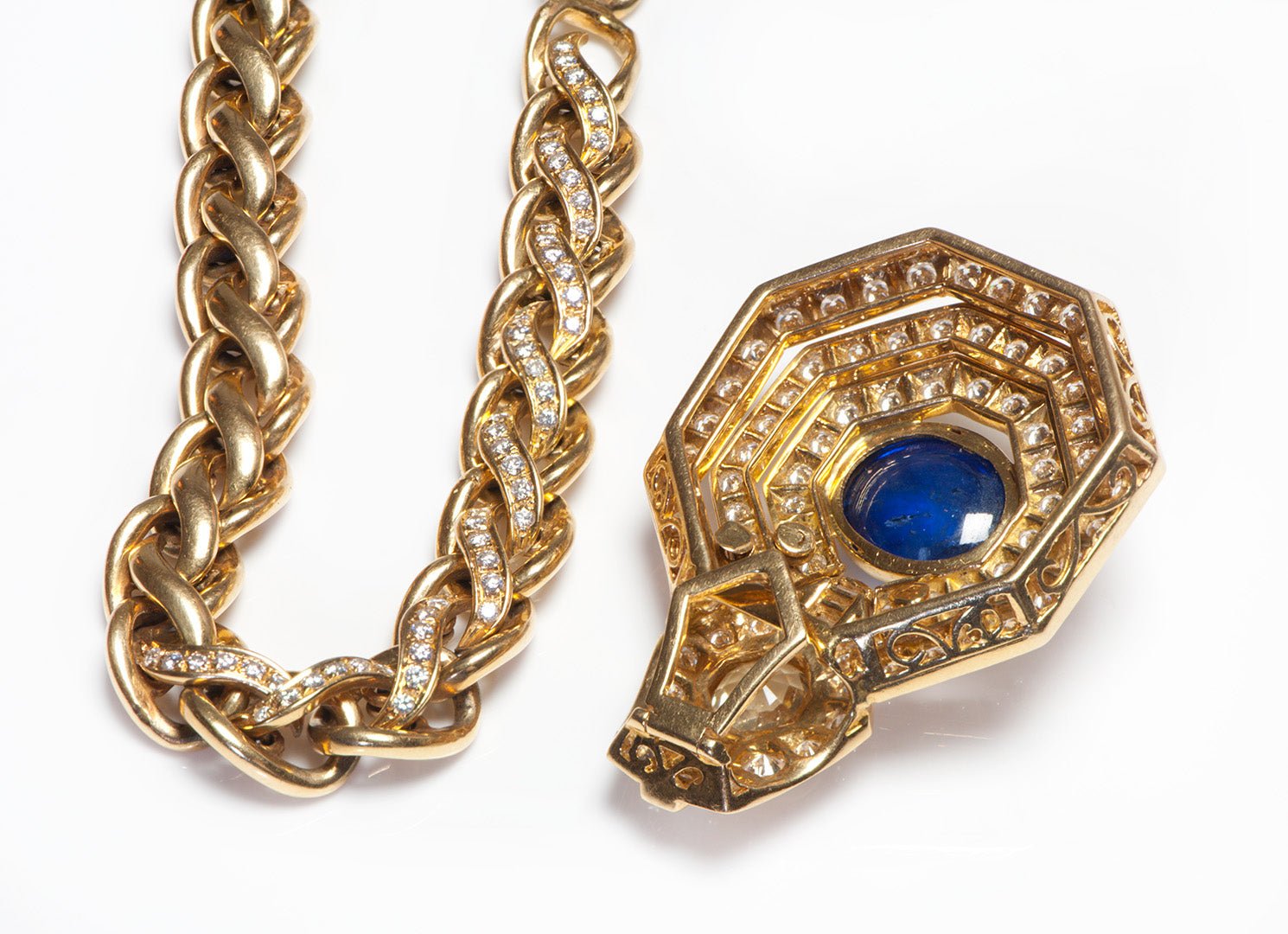 Yellow & Blue Sapphire Diamond 18K Gold Necklace Pendant