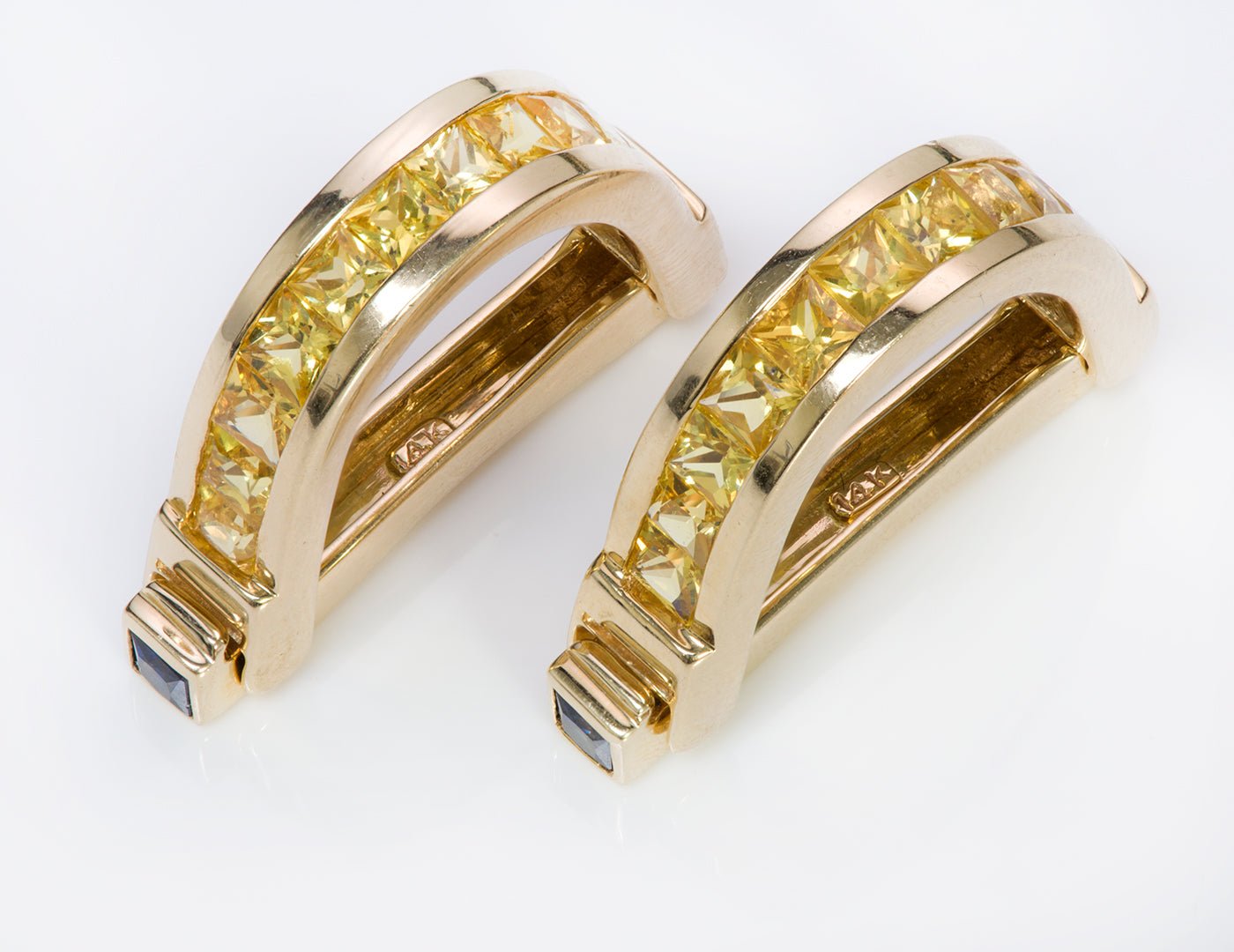 Yellow & Blue Sapphire Stirrup Gold Cufflinks