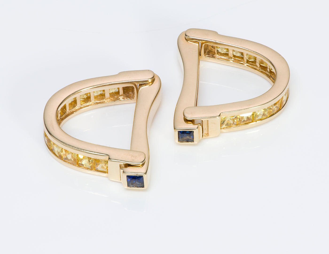 Yellow & Blue Sapphire Stirrup Gold Cufflinks