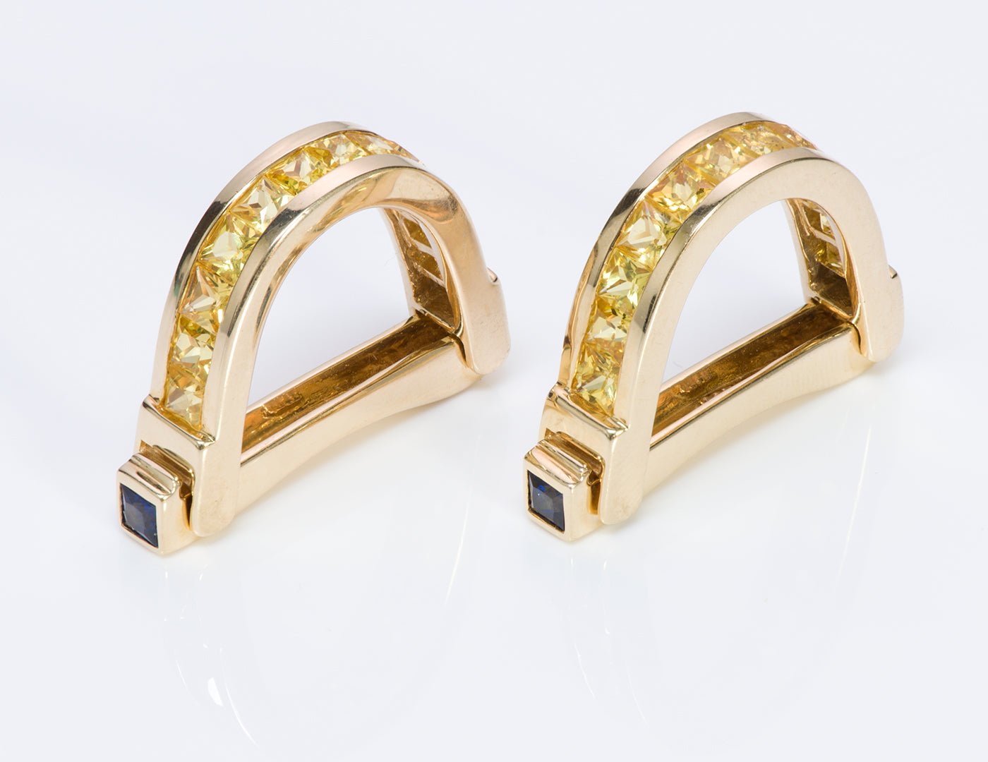 Yellow & Blue Sapphire Stirrup Gold Cufflinks