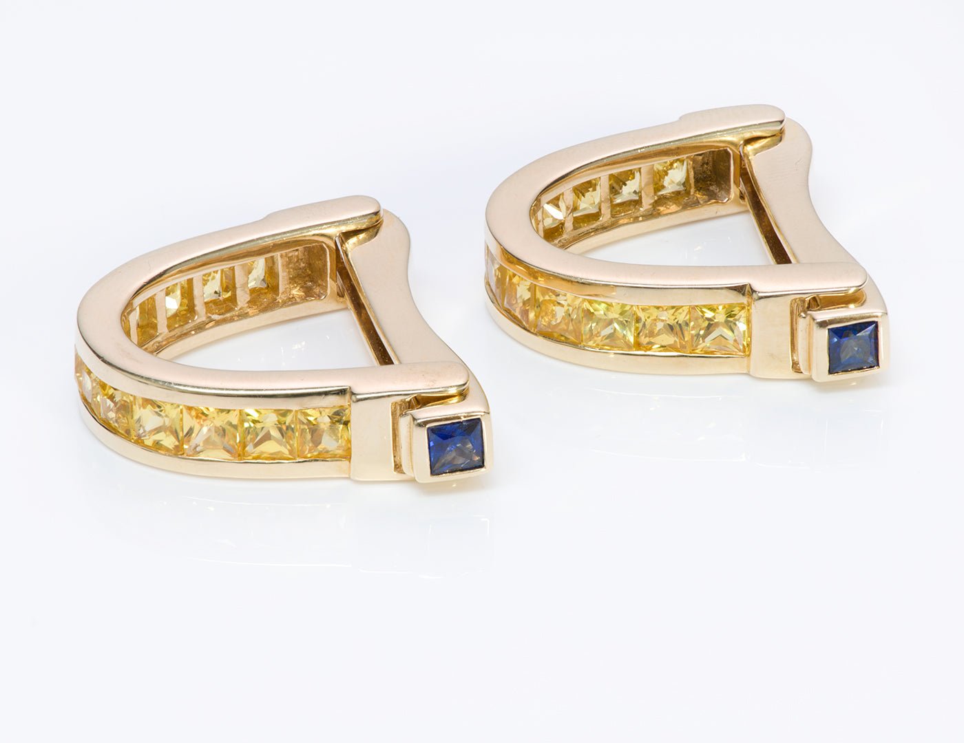 Yellow & Blue Sapphire Stirrup Gold Cufflinks