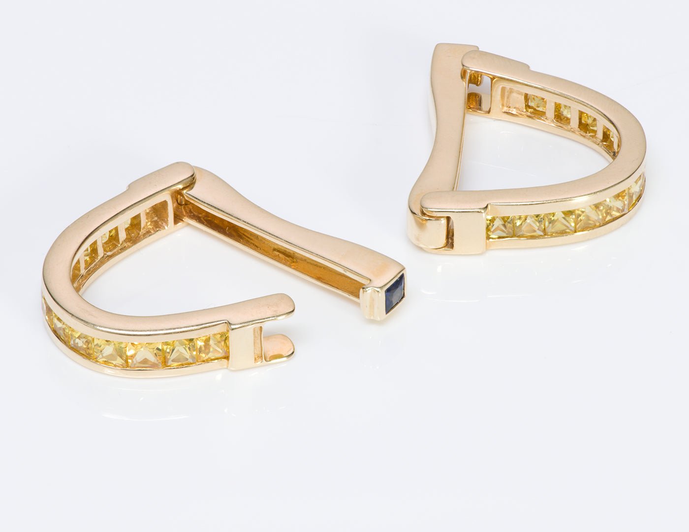 Yellow & Blue Sapphire Stirrup Gold Cufflinks