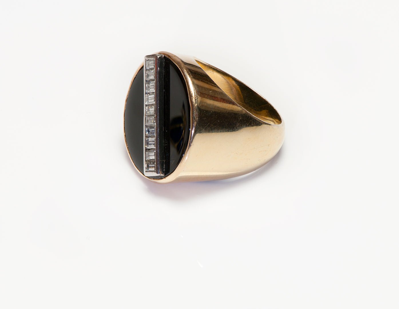 Yellow Gold Onyx Baguette Diamond Ring