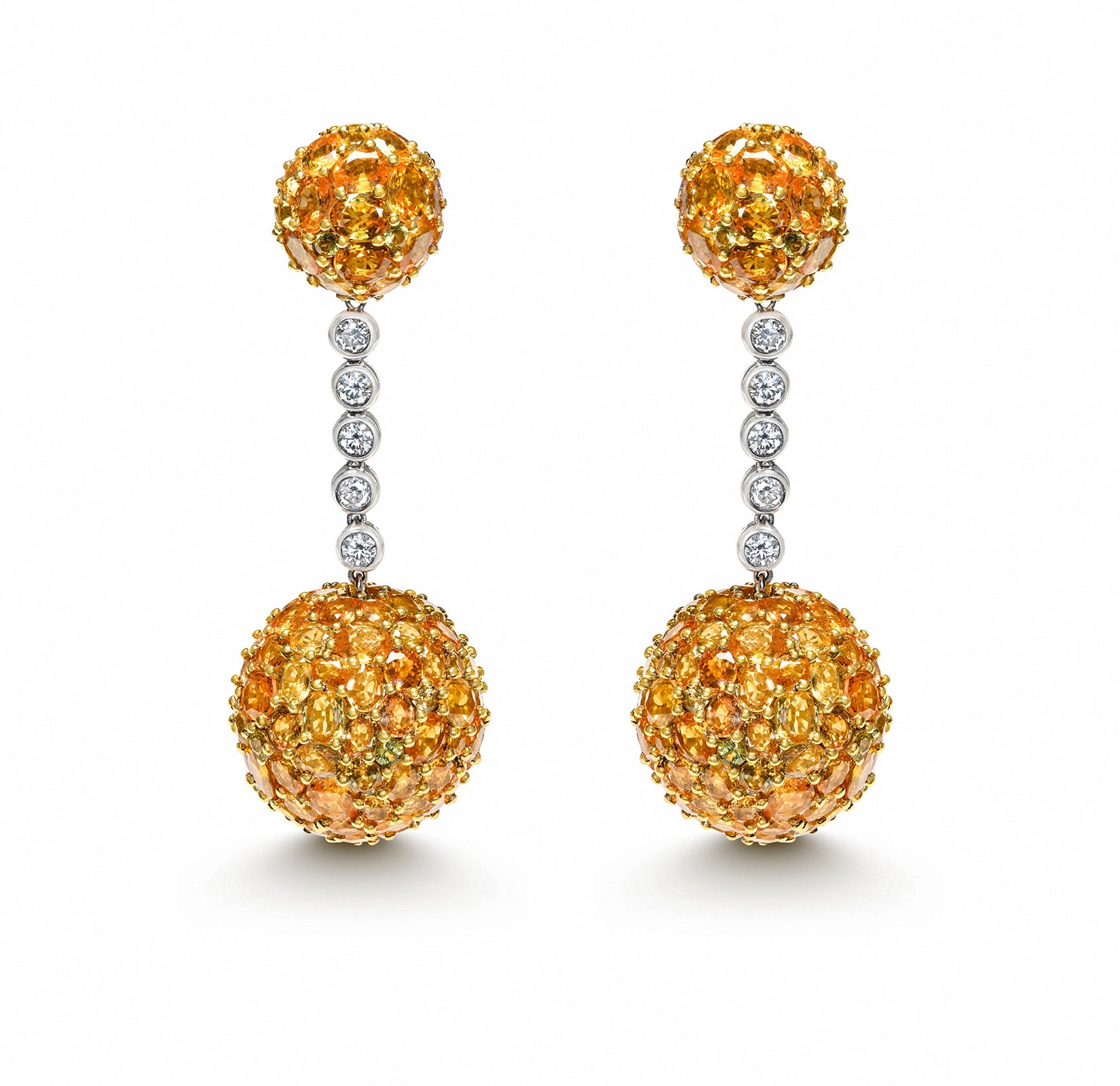 Yellow Sapphire and Diamond Ball Drop Earrings 18K Gold