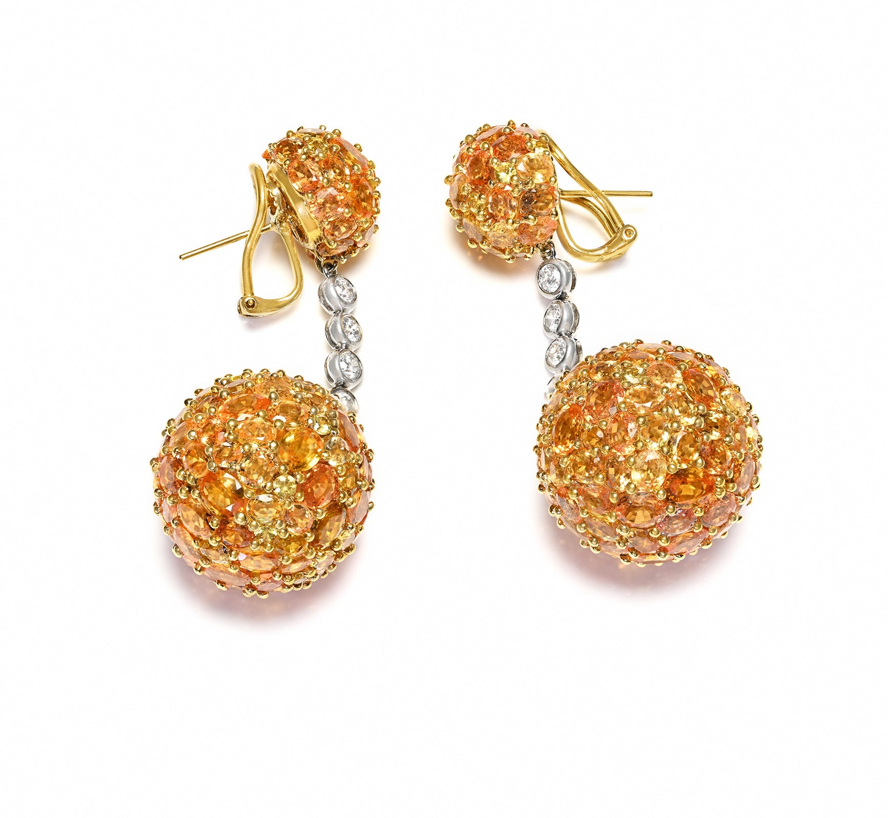Vivid Yellow Sapphire and Diamond Ball Drop Earrings in 18K Gold