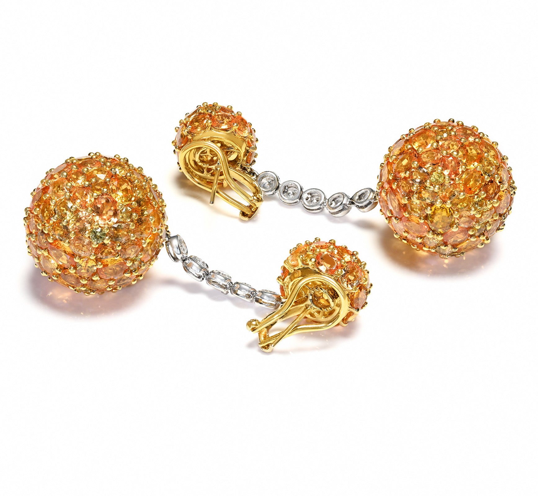 Vivid Yellow Sapphire and Diamond Ball Drop Earrings 18K Gold