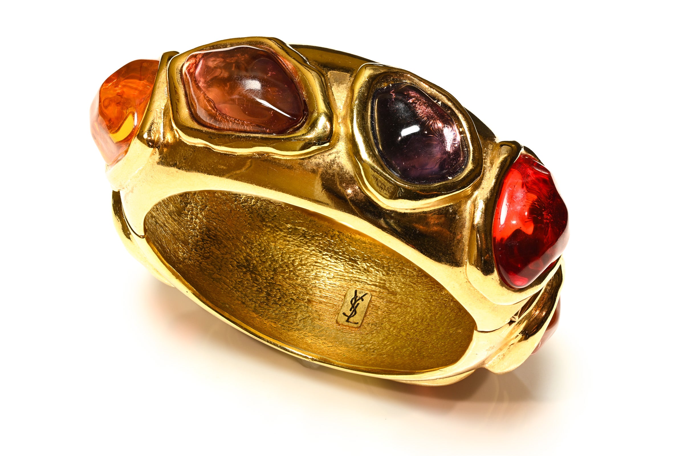 Vintage Yves Saint Laurent Red Purple Cabochon Heart Bangle Bracelet 1