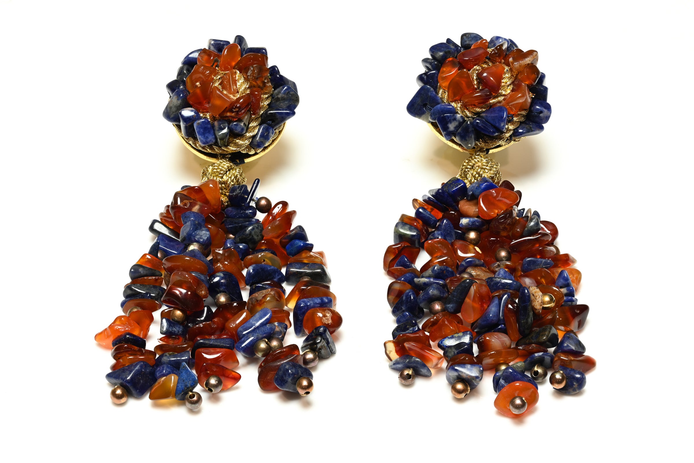 Vintage Yves Saint Laurent Rive Gauche Carnelian Lapis Tassel Earrings