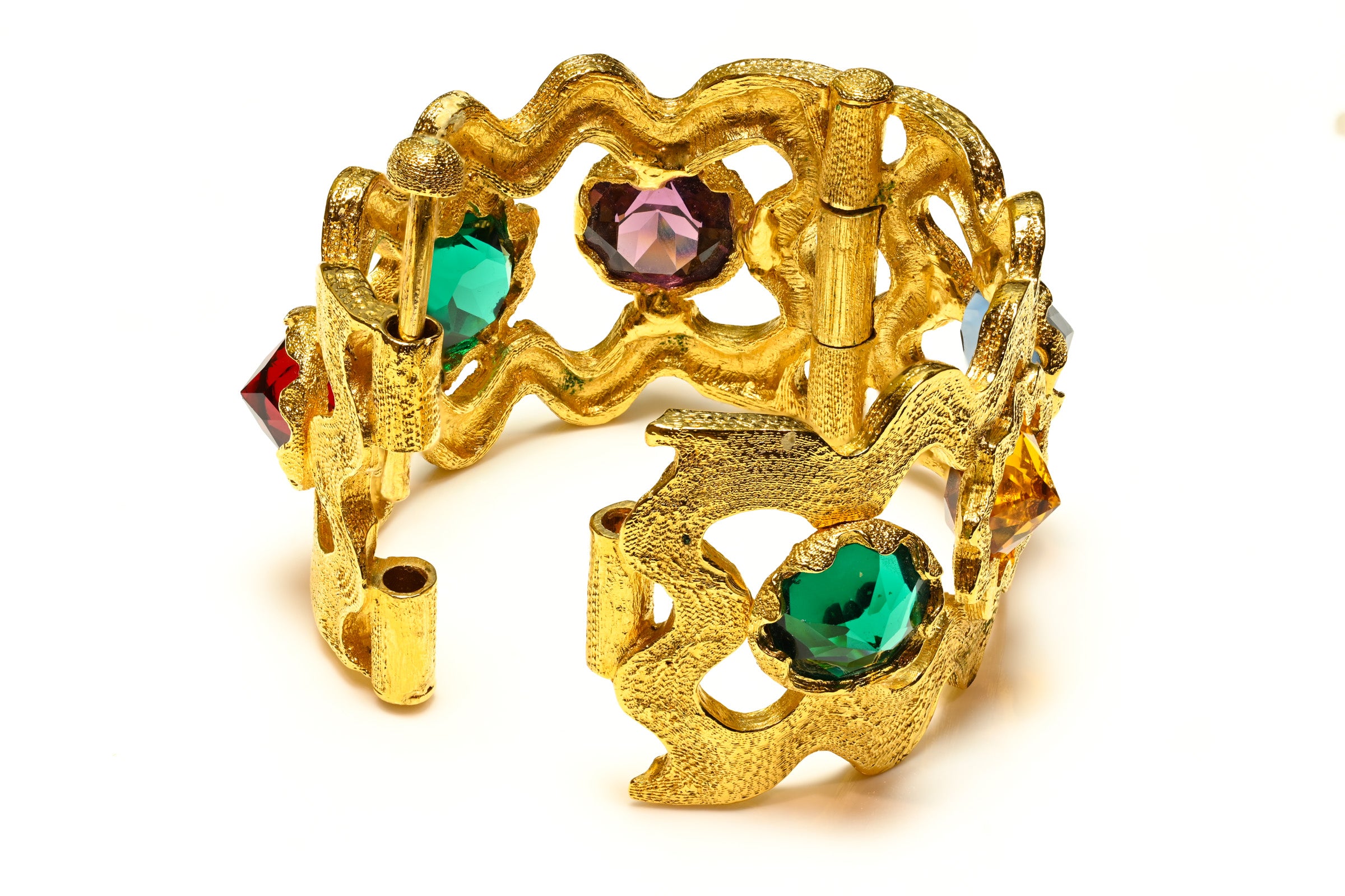 Vintage Yves Saint Laurent Paris Green Red Heart Sun Earrings Bracelet Set 3