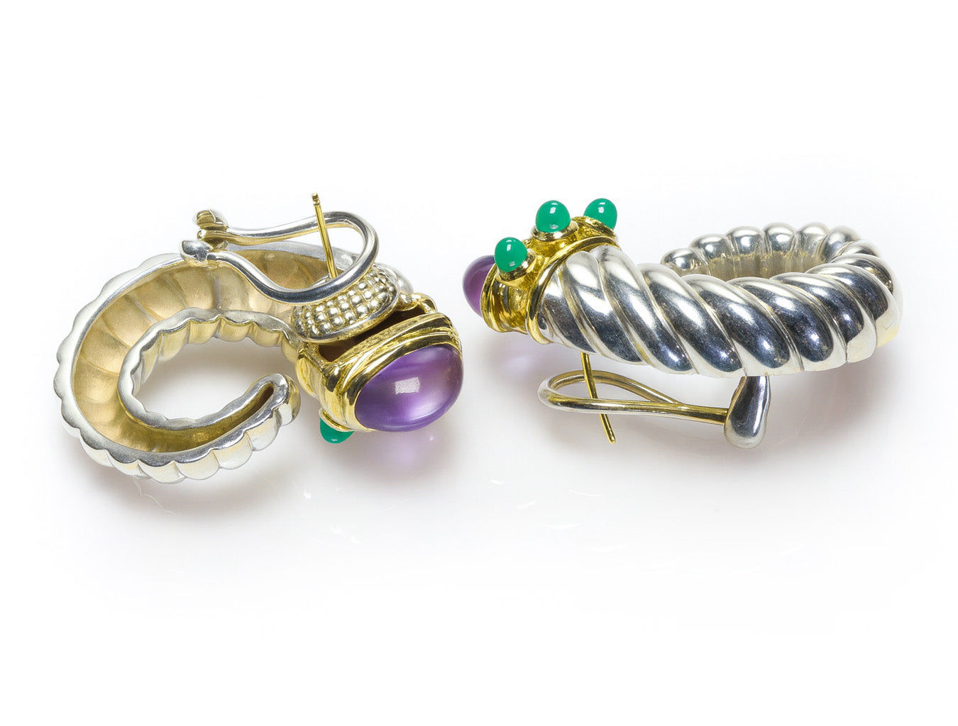 David Yurman Silver Gold Amethyst Chalcedony Shrimp Earrings
