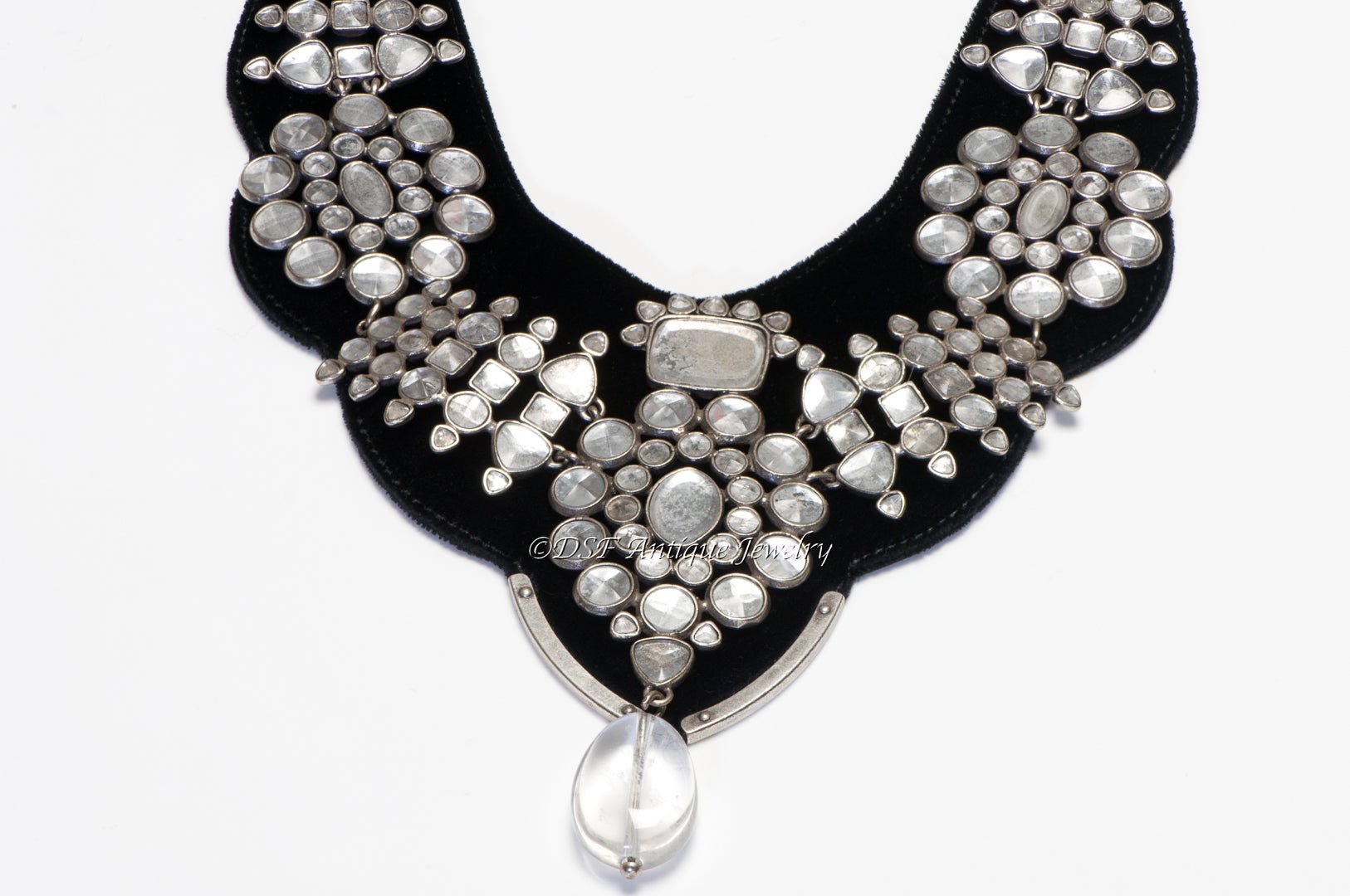 Yves Saint Laurent 2002 Tom Ford Mughal Style Rock Crystal Black Satin Necklace