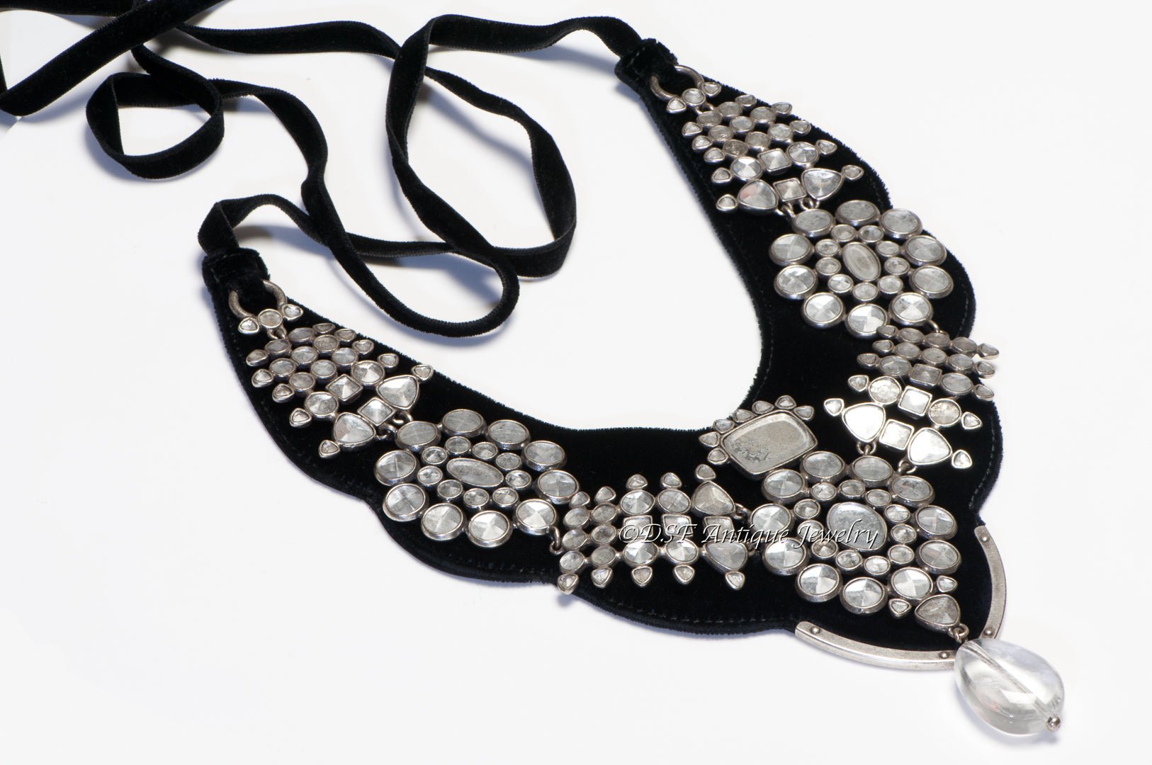 Yves Saint Laurent 2002 Tom Ford Mughal Style Rock Crystal Black Satin Necklace
