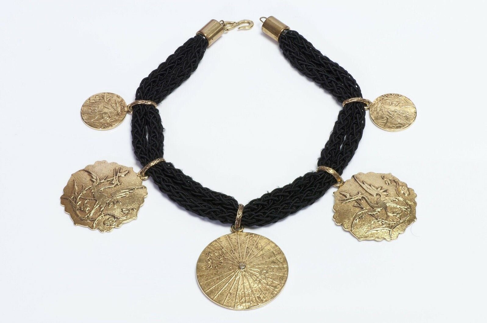 Yves Saint Laurent Japonesque Style Medallion Coin Rope Necklace