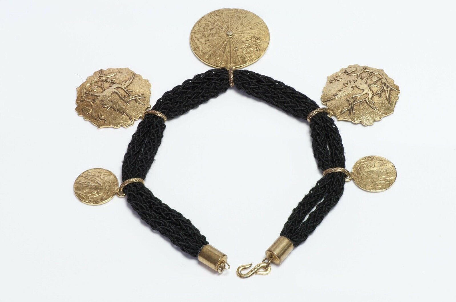 Yves Saint Laurent Japonesque Style Medallion Coin Rope Necklace