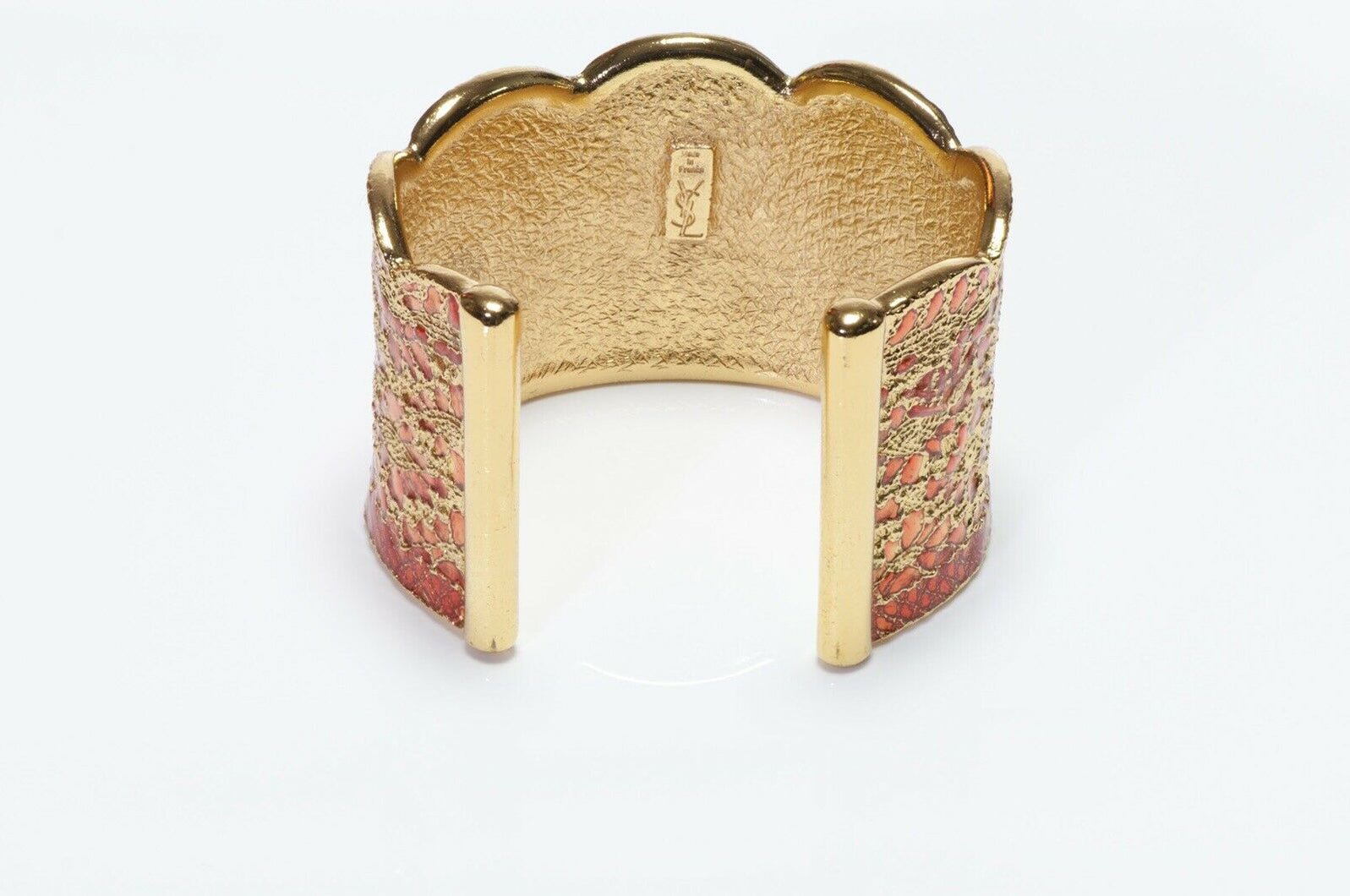 Yves Saint Laurent Orange Enamel Metal Lace Cuff Bracelet