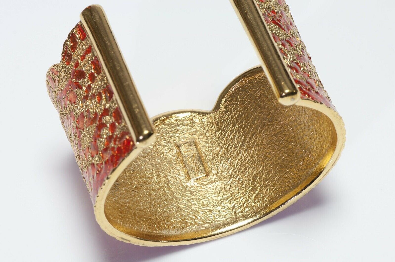 Yves Saint Laurent Orange Enamel Metal Lace Cuff Bracelet