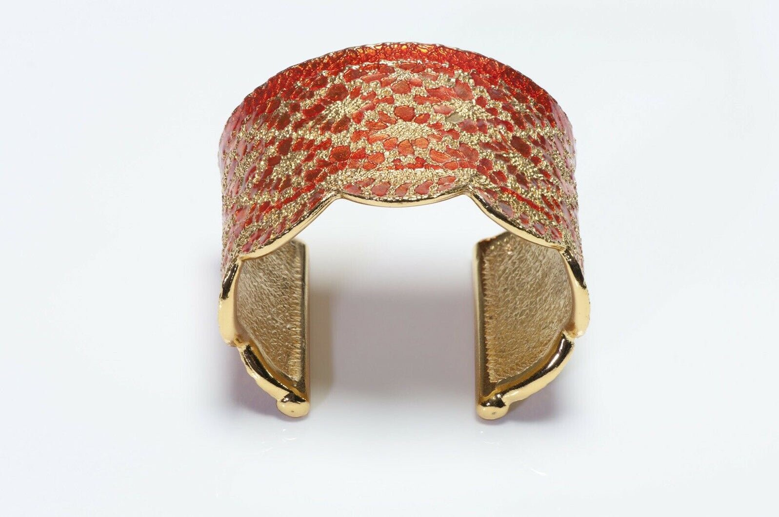 Yves Saint Laurent Orange Enamel Metal Lace Cuff Bracelet