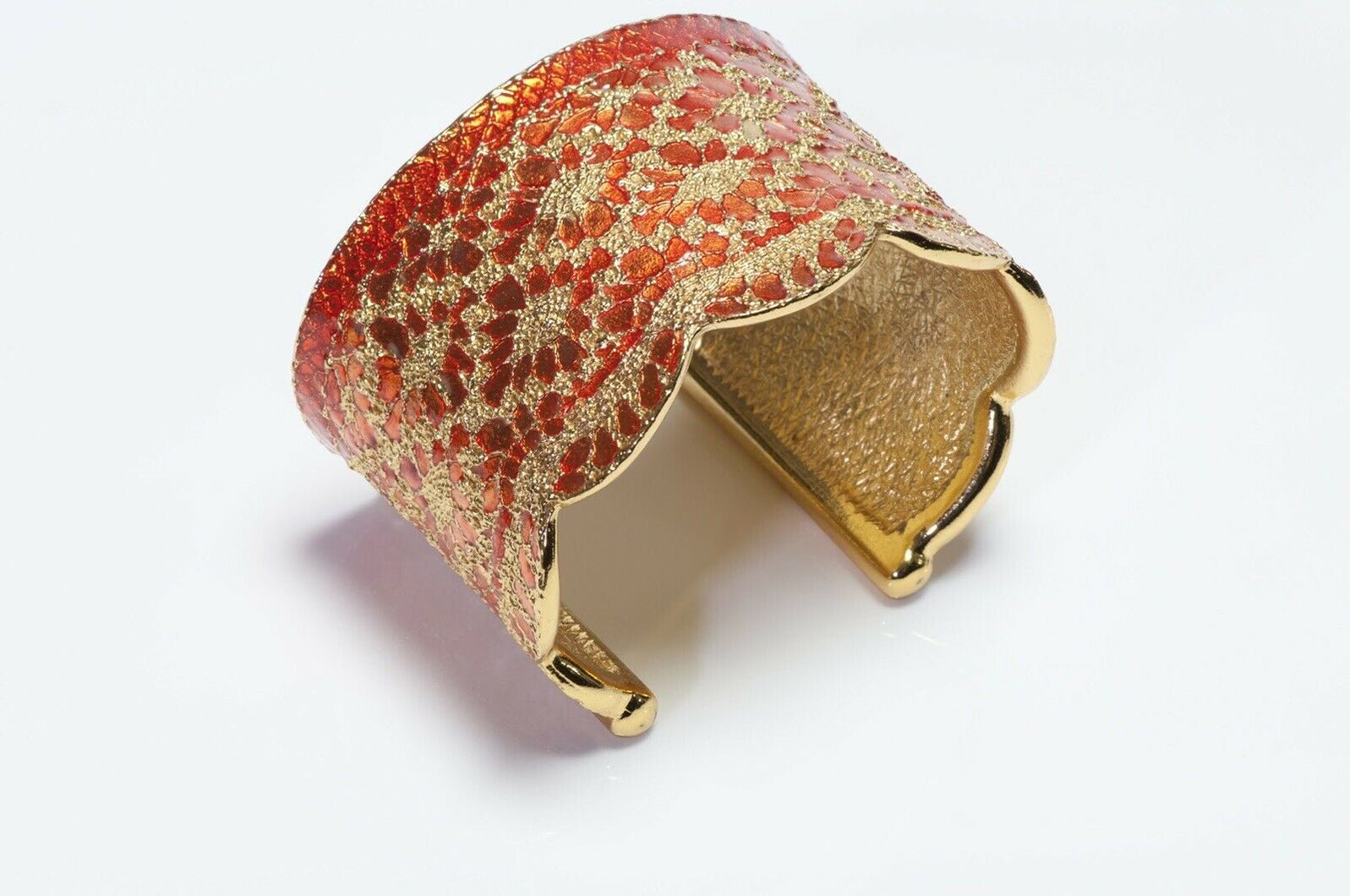 Yves Saint Laurent Orange Enamel Metal Lace Cuff Bracelet