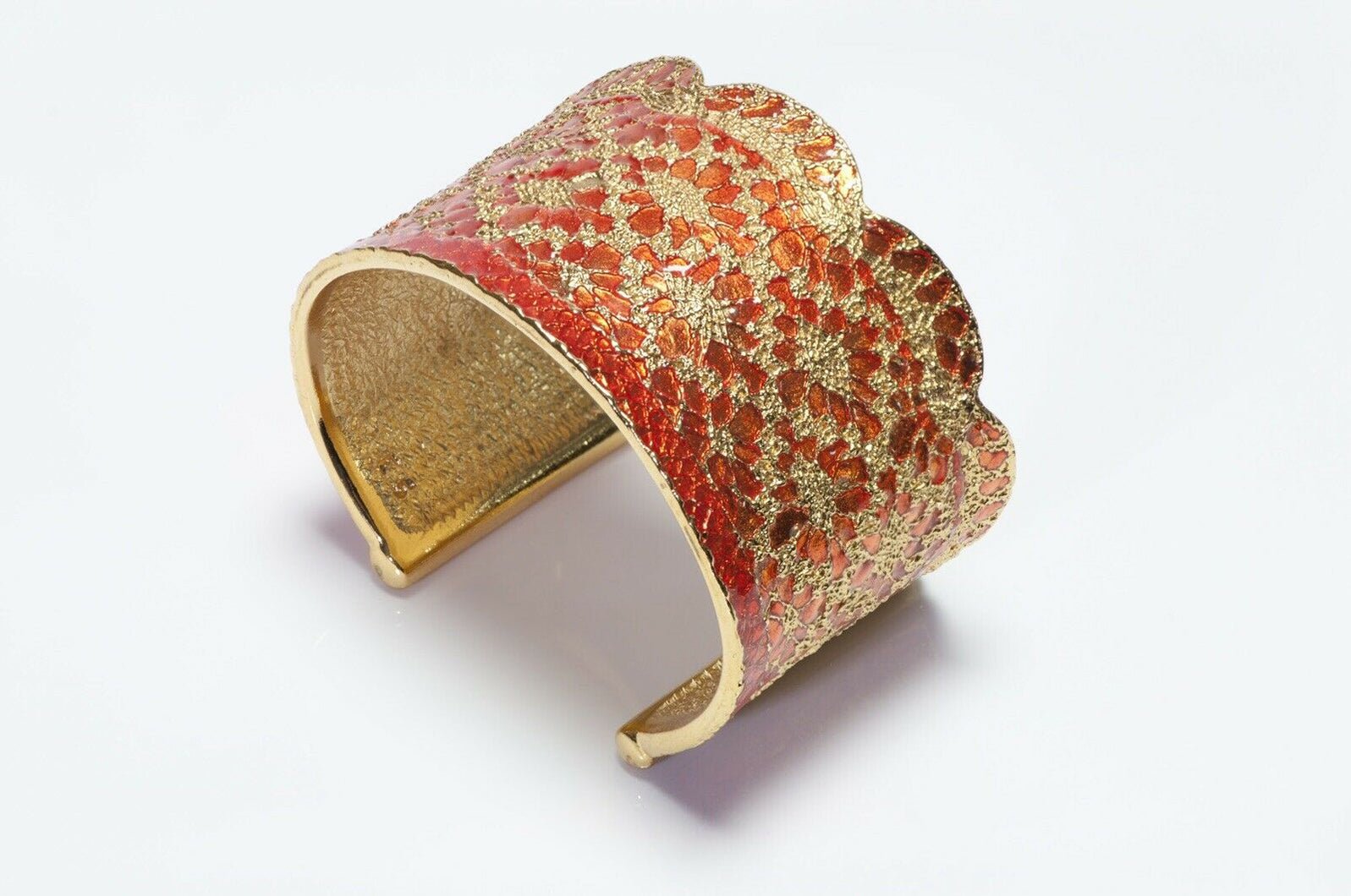 Yves Saint Laurent Orange Enamel Metal Lace Cuff Bracelet