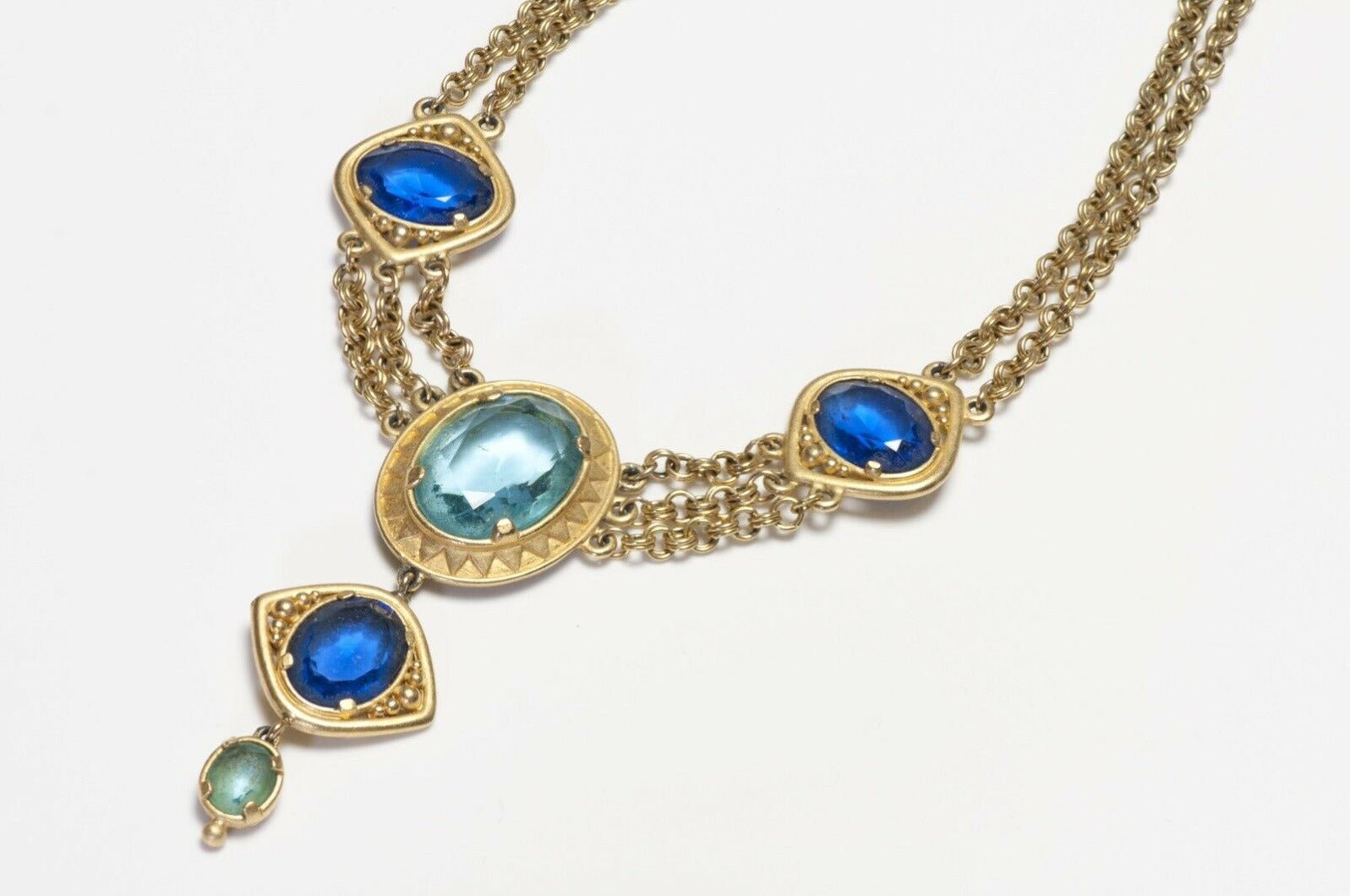 Yves Saint Laurent Paris Blue Crystal Chain Collar Necklace