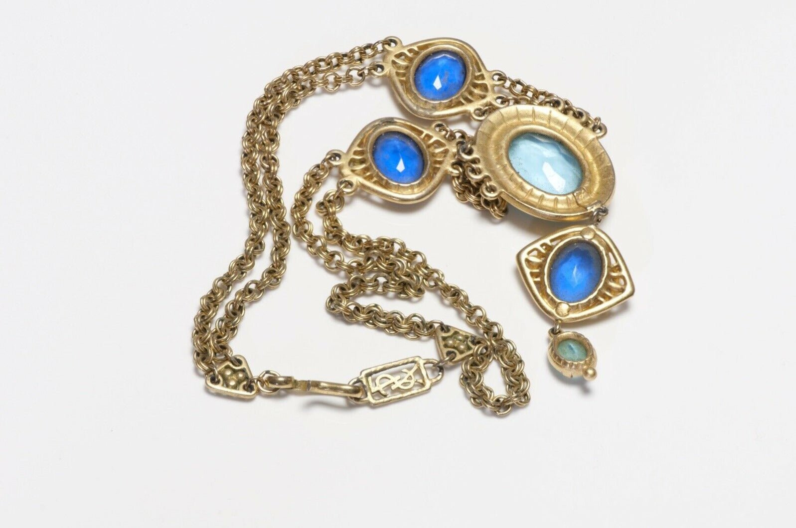 Yves Saint Laurent Paris Blue Crystal Chain Collar Necklace