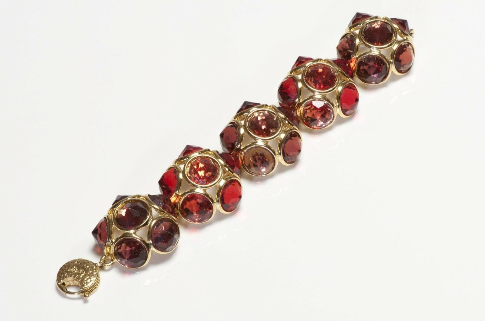 Yves Saint Laurent Paris Gold Plated Red Pink Crystal Bracelet