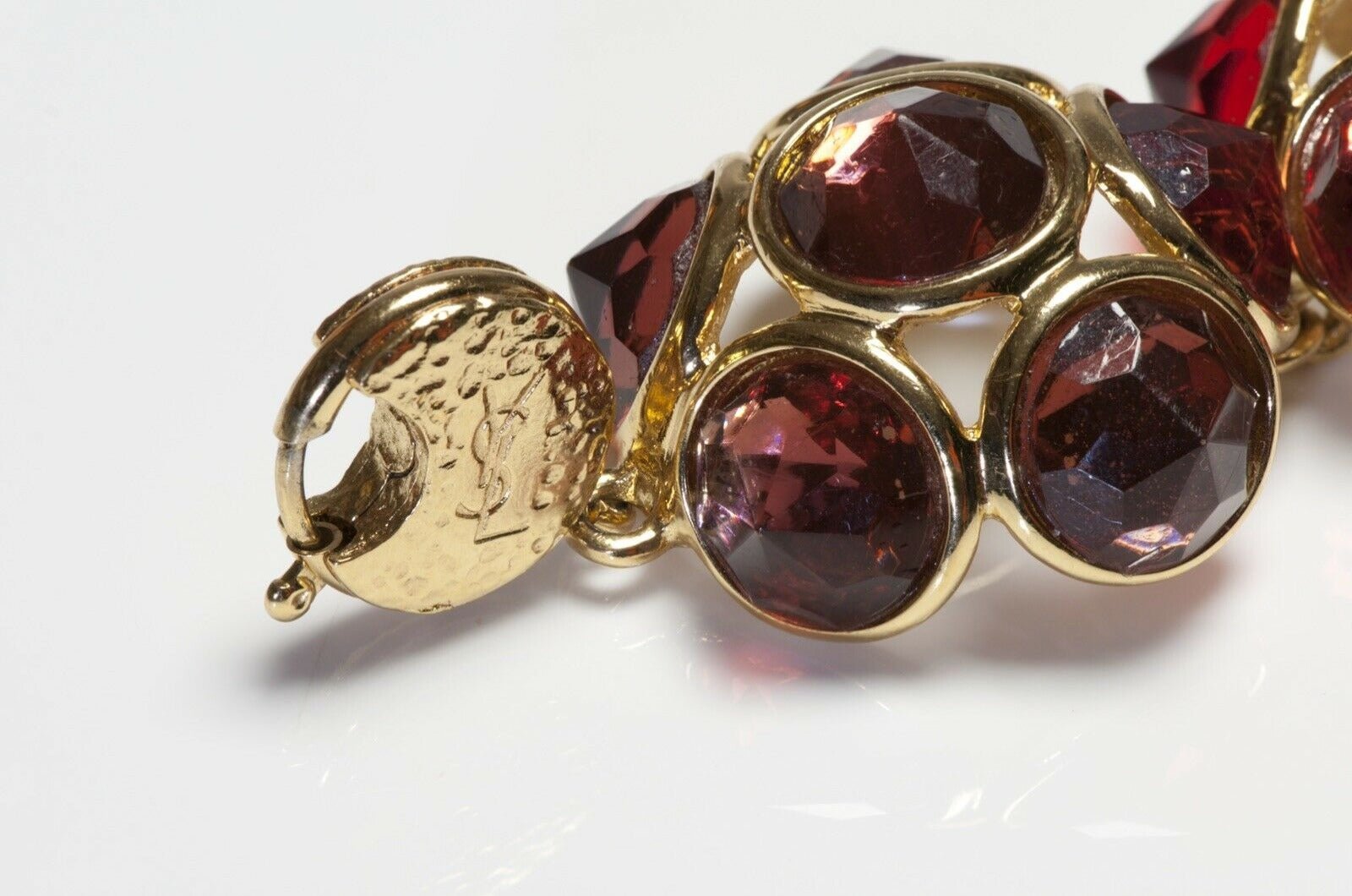 Yves Saint Laurent Paris Gold Plated Red Pink Crystal Bracelet