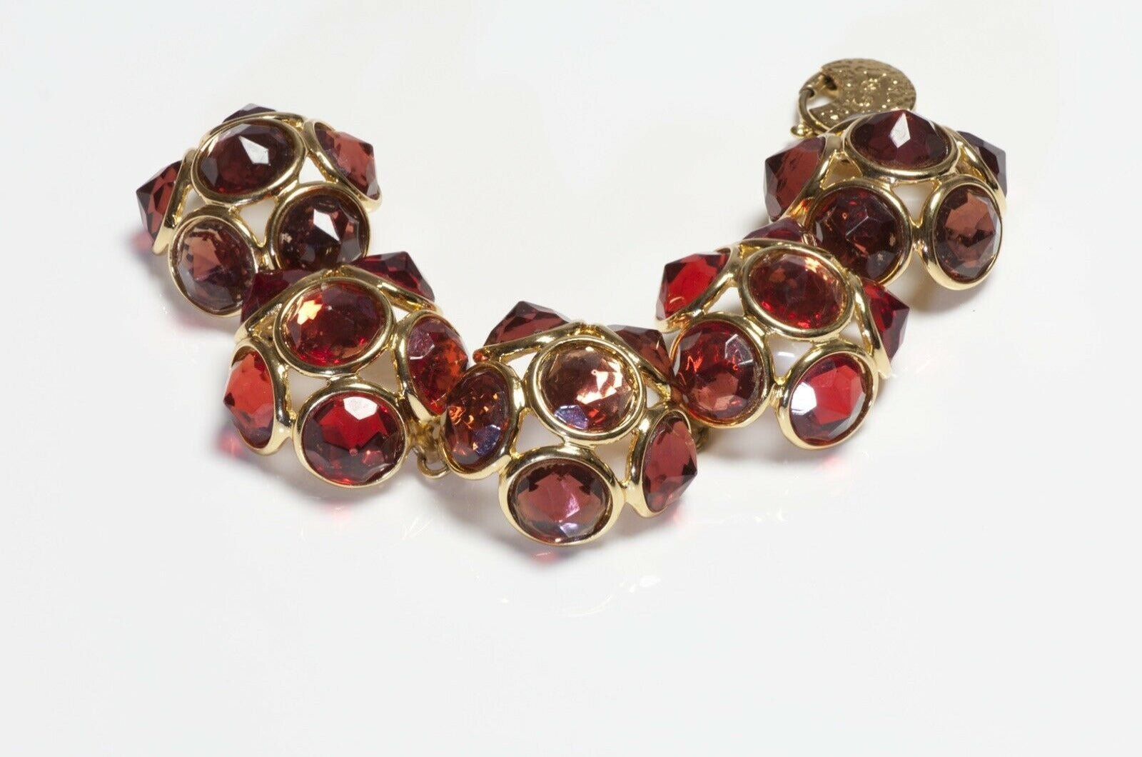 Yves Saint Laurent Paris Gold Plated Red Pink Crystal Bracelet