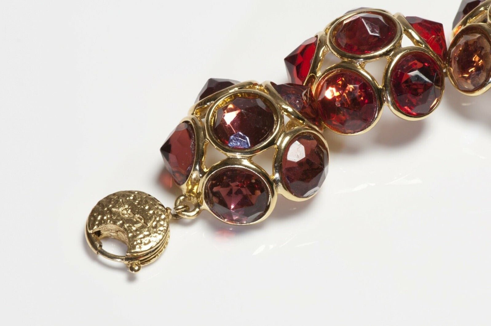 Yves Saint Laurent Paris Gold Plated Red Pink Crystal Bracelet