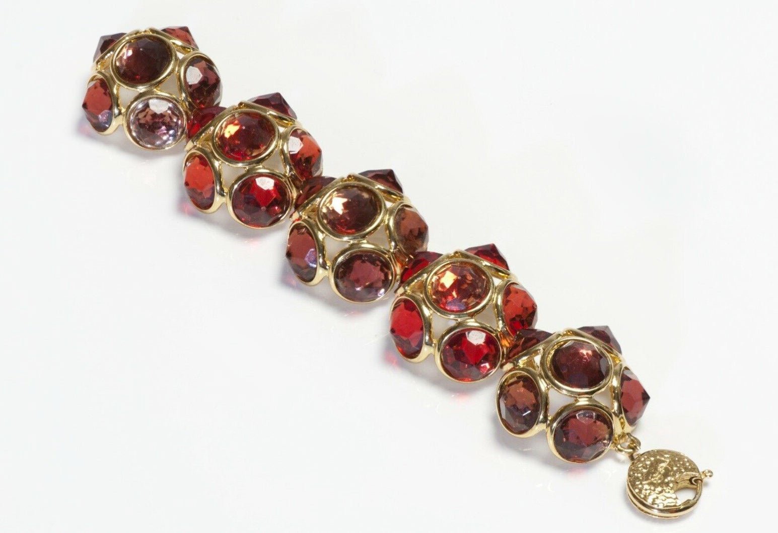 Yves Saint Laurent Paris Gold Plated Red Pink Crystal Bracelet