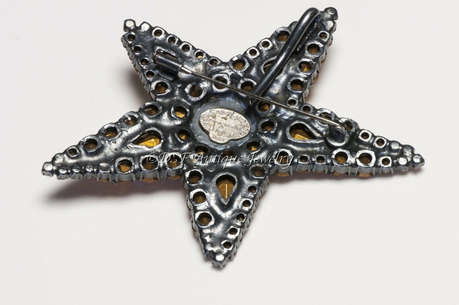 Yves Saint Laurent Rive Gauche Blue Yellow Green Crystal Star Pendant Brooch