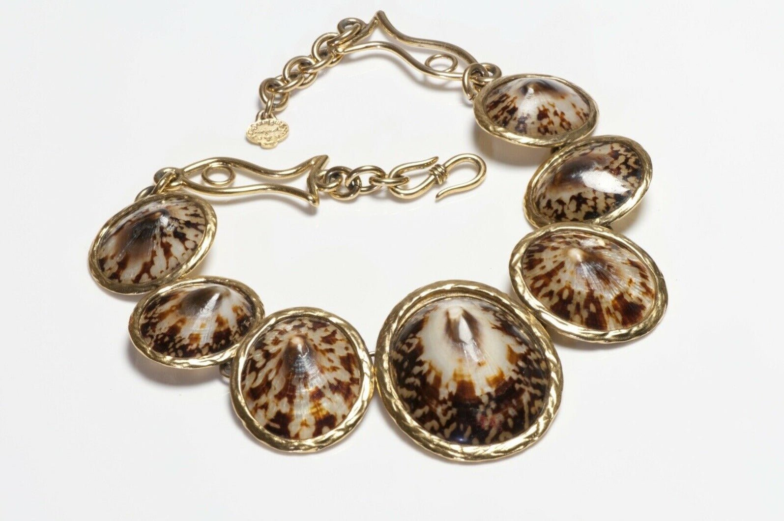 Yves Saint Laurent Rive Gauche Brown Sea Shell Fish Necklace