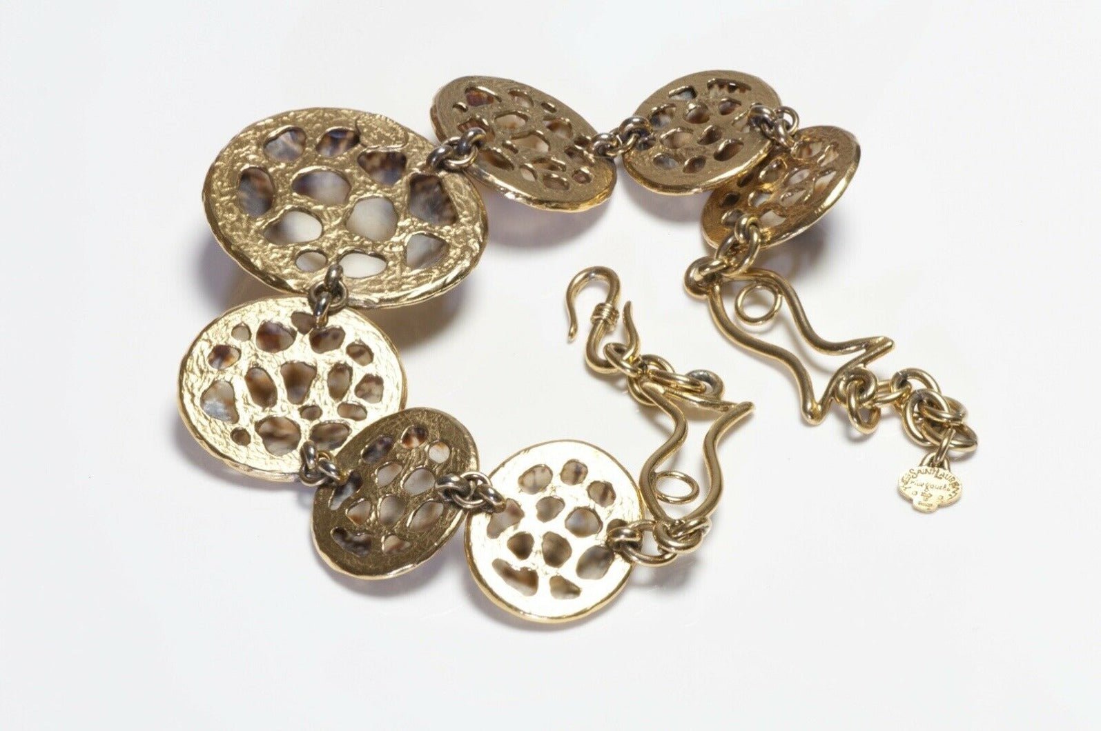 Yves Saint Laurent Rive Gauche Brown Sea Shell Fish Necklace