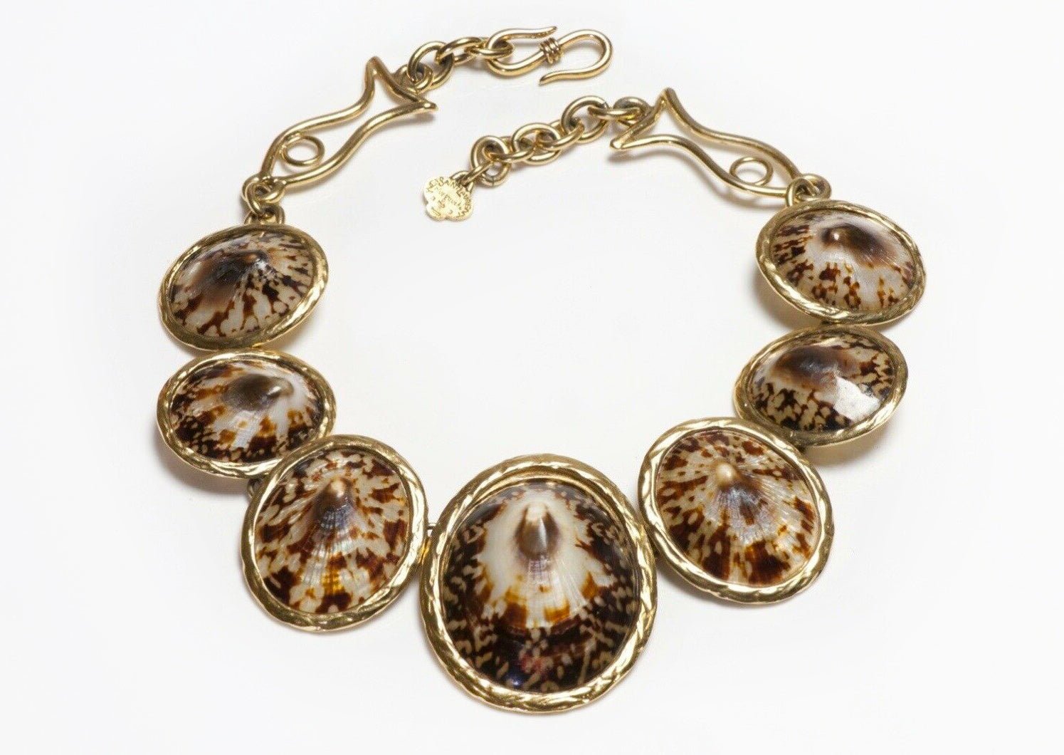 Yves Saint Laurent Rive Gauche Brown Sea Shell Fish Necklace