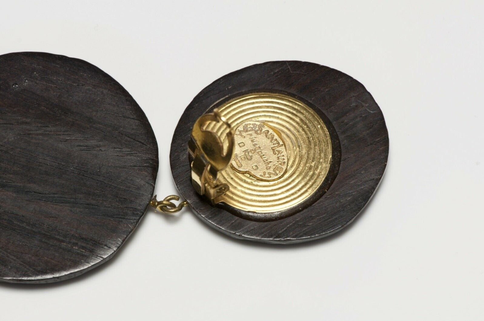 Yves Saint Laurent Rive Gauche Extra Long Brown Wood Earrings