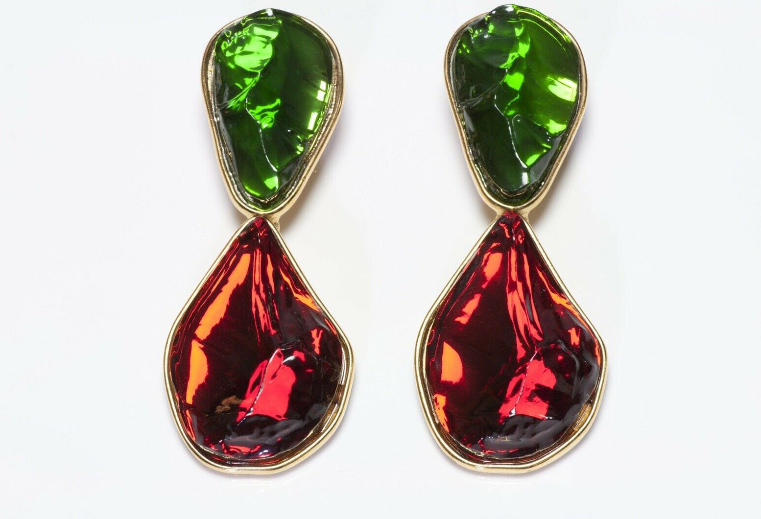 Yves Saint Laurent Rive Gauche Goossens Green Red Glass Earrings